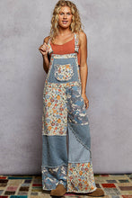 Load image into Gallery viewer, POL Mixed Print Patchwork Twill Overalls in Denim