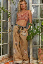 Load image into Gallery viewer, POL Flower Patched Wide Leg Denim Pants in Sand