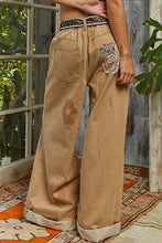Load image into Gallery viewer, POL Flower Patched Wide Leg Denim Pants in Sand