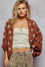 Load image into Gallery viewer, POL Chenille Crochet Open Front Cardigan in Brick/Latte
