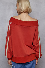 Load image into Gallery viewer, POL French Terry Knit Off the Shoulder Top with Lace Stripe Details in Dried Tomato