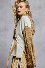 Load image into Gallery viewer, POL French Terry Top with Contrasting Sleeve and Lace Up Details in Oatmeal ON ORDER