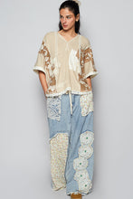 Load image into Gallery viewer, POL Ribbed Knit and Lace Top with Mixed Patches in Wheat Beige