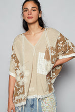 Load image into Gallery viewer, POL Ribbed Knit and Lace Top with Mixed Patches in Wheat Beige