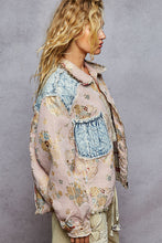 Load image into Gallery viewer, POL Floral Jacquard and Denim Quilted Stitched Jacket in Soft Pink Multi