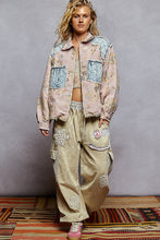 Load image into Gallery viewer, POL Floral Jacquard and Denim Quilted Stitched Jacket in Soft Pink Multi