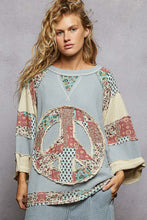 Load image into Gallery viewer, POL OVERSIZED Thermal Knit Top with Peace Sign Patched Front in Powder Blue