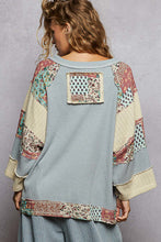 Load image into Gallery viewer, POL OVERSIZED Thermal Knit Top with Peace Sign Patched Front in Powder Blue