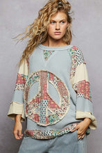 Load image into Gallery viewer, POL OVERSIZED Thermal Knit Top with Peace Sign Patched Front in Powder Blue