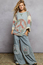 Load image into Gallery viewer, POL OVERSIZED Thermal Knit Top with Peace Sign Patched Front in Powder Blue