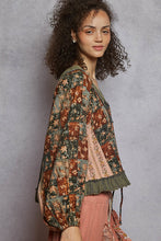 Load image into Gallery viewer, POL Mixed Print Peasant Top in Charcoal Multi