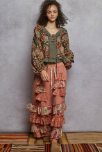 Load image into Gallery viewer, POL Mixed Print Peasant Top in Charcoal Multi
