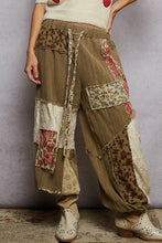 Load image into Gallery viewer, POL Double Gauze Joggers with Mixed Patchwork Details in Dried Herb ON ORDER