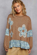 Load image into Gallery viewer, POL OVERSIZED Ribbed Knit Top with Contrasting Flower Patches in Rustic Brick