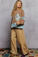 Load image into Gallery viewer, POL OVERSIZED Ribbed Knit Top with Contrasting Flower Patches in Rustic Brick