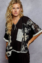 Load image into Gallery viewer, POL Ribbed Knit and Lace Top with Mixed Patches in Black ON ORDER