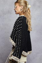 Load image into Gallery viewer, POL Chenille Knit Cardigan with Lace Pearl and Rhinestone Details in Black