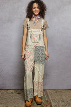 Load image into Gallery viewer, POL Mixed Print Patchwork Twill Overalls in Cream
