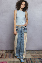 Load image into Gallery viewer, POL Denim and Floral Panel Studded and Lace Detailed Pants in Denim ON ORDER