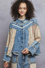 Load image into Gallery viewer, POL Denim and Floral Panel Studded and Lace Detailed Top in Denim ON ORDER