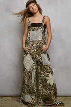Load image into Gallery viewer, POL Printed Twill Overalls with Mixed Crochet Patches in Sand Leopard