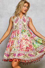Load image into Gallery viewer, POL Mixed Print and Tassel Detail Tiered Mini Dress in Cream Multi