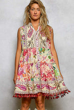 Load image into Gallery viewer, POL Mixed Print and Tassel Detail Tiered Mini Dress in Cream Multi