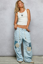 Load image into Gallery viewer, POL Striped Twill Barrel Pants with Mixed Patches in Denim Striped