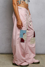 Load image into Gallery viewer, POL Striped Twill Barrel Pants with Mixed Patches in Pink Striped