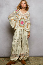 Load image into Gallery viewer, POL Open Weave Crochet Bold Circular Medallion Motif Sweater in Cream/Sage