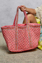 Load image into Gallery viewer, POL Quilted Floral Tote Bag in Pink/Yellow Multi