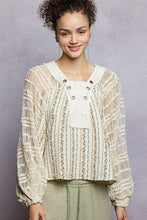 Load image into Gallery viewer, POL Contrasting Mixed Fabric Peasant Top in Natural