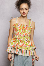 Load image into Gallery viewer, POL Contrasting Floral and Striped Print Top in Lime Multi