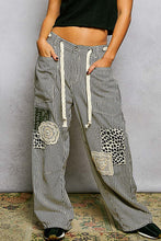 Load image into Gallery viewer, POL Striped Twill Barrel Pants with Mixed Patches in Choco Striped