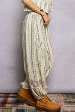 Load image into Gallery viewer, POL Double Gauze Printed Joggers with See Through Lace Details in Natural Floral