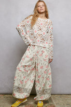 Load image into Gallery viewer, POL Double Gauze Printed Joggers with See Through Lace Details in Ivory Floral