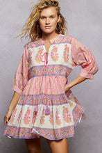 Load image into Gallery viewer, POL Floral Border Tiered Mini Dress in Pink Multi
