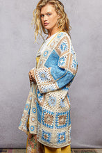 Load image into Gallery viewer, POL Open Front Crochet Granny Square Cardigan in Blue Multi