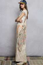 Load image into Gallery viewer, POL Striped Floral Print and Patchwork Details Overalls in Orange Stripe