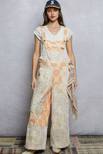 Load image into Gallery viewer, POL Striped Floral Print and Patchwork Details Overalls in Orange Stripe