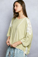 Load image into Gallery viewer, POL Ribbed Hooded Top with Floral Lace Details in Pale Sage