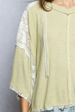 Load image into Gallery viewer, POL Ribbed Hooded Top with Floral Lace Details in Pale Sage