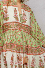 Load image into Gallery viewer, POL Floral Border Tiered Mini Dress in Sage Multi