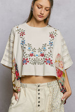 Load image into Gallery viewer, POL Poncho Style Top with Floral Print and Embroidery Details in Cream