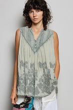 Load image into Gallery viewer, POL Washed Embroidered Pintuck Tank in Sage