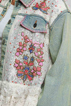 Load image into Gallery viewer, POL Mixed Fabric Denim Jacket With Hand-Embroidered Floral Details in Denim