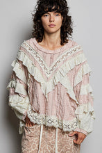Load image into Gallery viewer, POL Ruffle Detailed Mixed Lace Top in Soft Pink ON ORDER