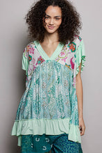 Load image into Gallery viewer, POL Oversized Mixed Print Babydoll Top in Lime Cream