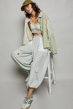 Load image into Gallery viewer, POL Patterned Patchwork and Crochet Detail Top in Mint Multi