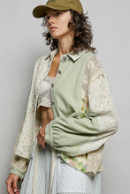 Load image into Gallery viewer, POL Patterned Patchwork and Crochet Detail Top in Mint Multi